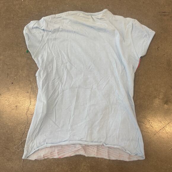 Vintage Y2K Fornarina Made In Italy Cross Embossed Puff Baby Tee Blue Pink Small - Picture 2 of 6